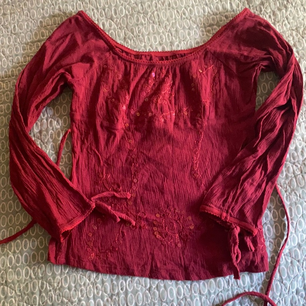 Peasant style cotton blend red blouse XS